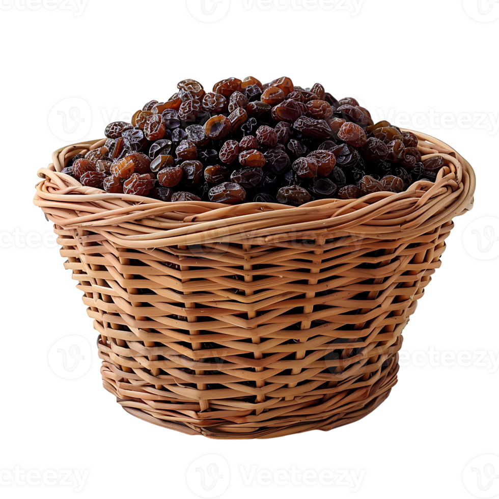 Dried dates fruit in a basket on isolated background png