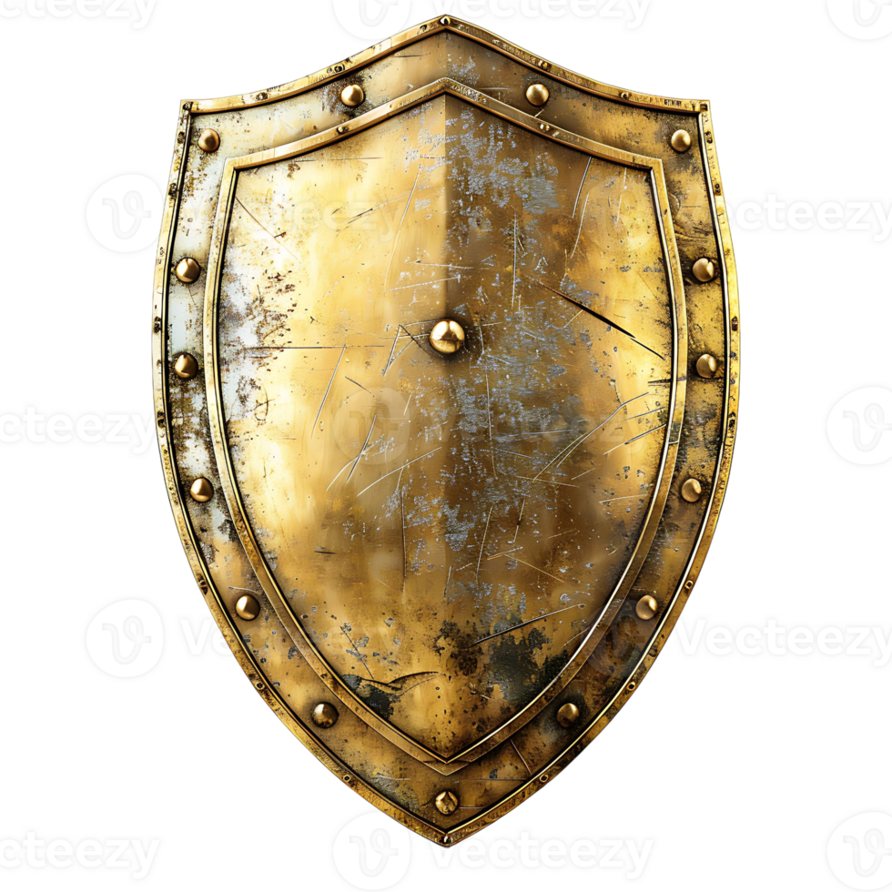 Golden shield on isolated background png