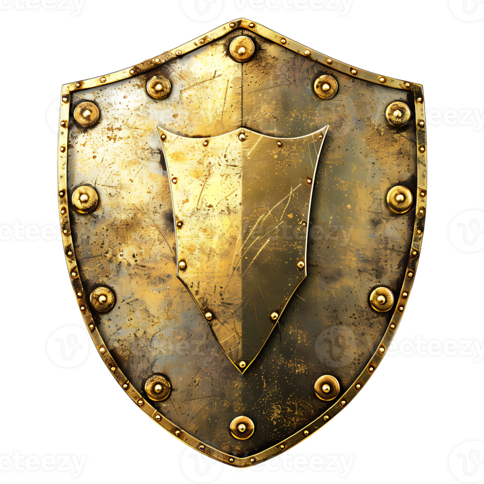 Golden shield on isolated background png