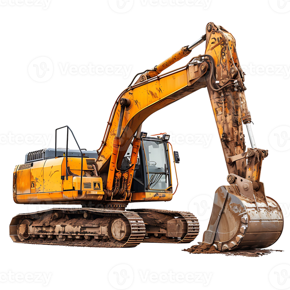 Track excavator on isolated transparent background png