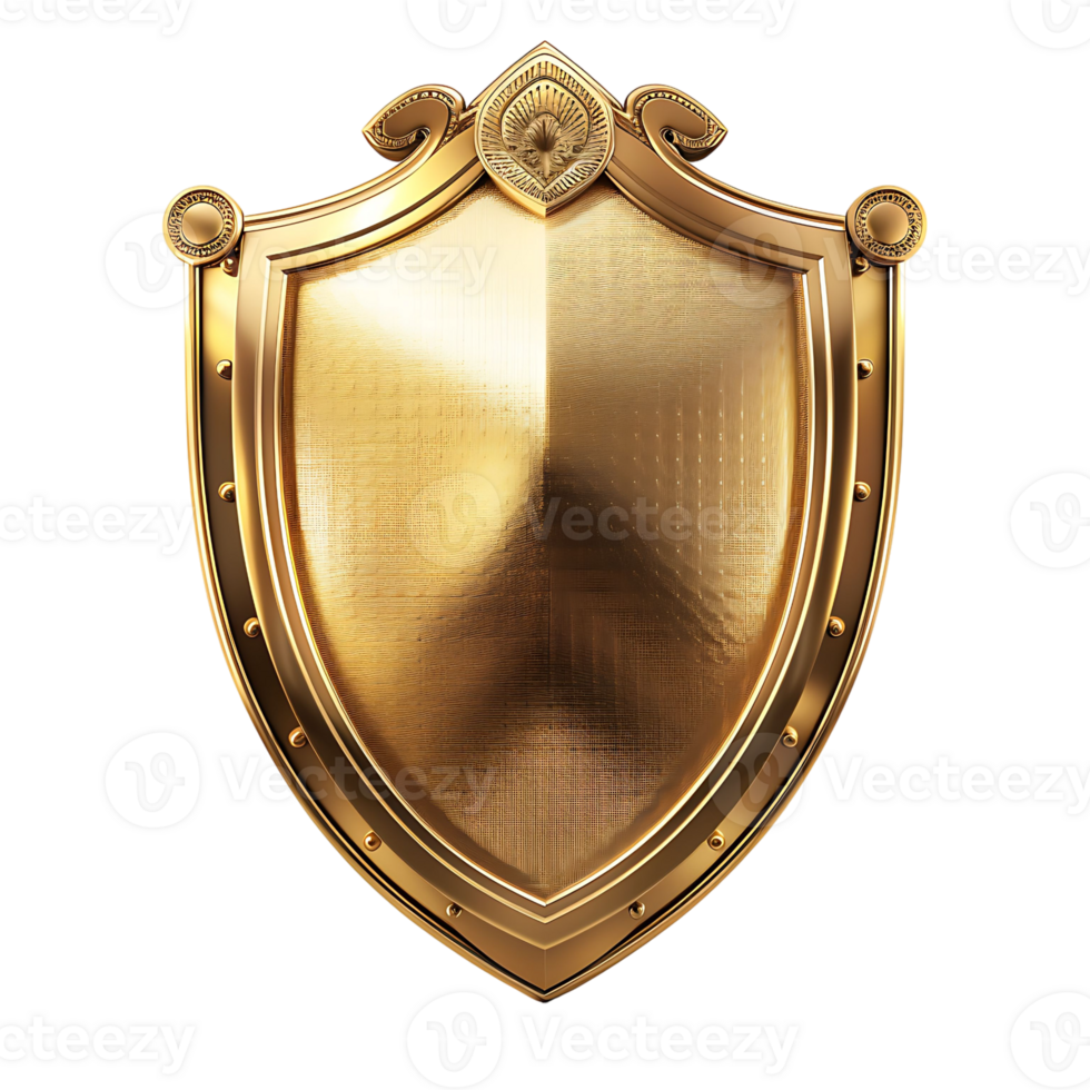 Golden shield on isolated background png