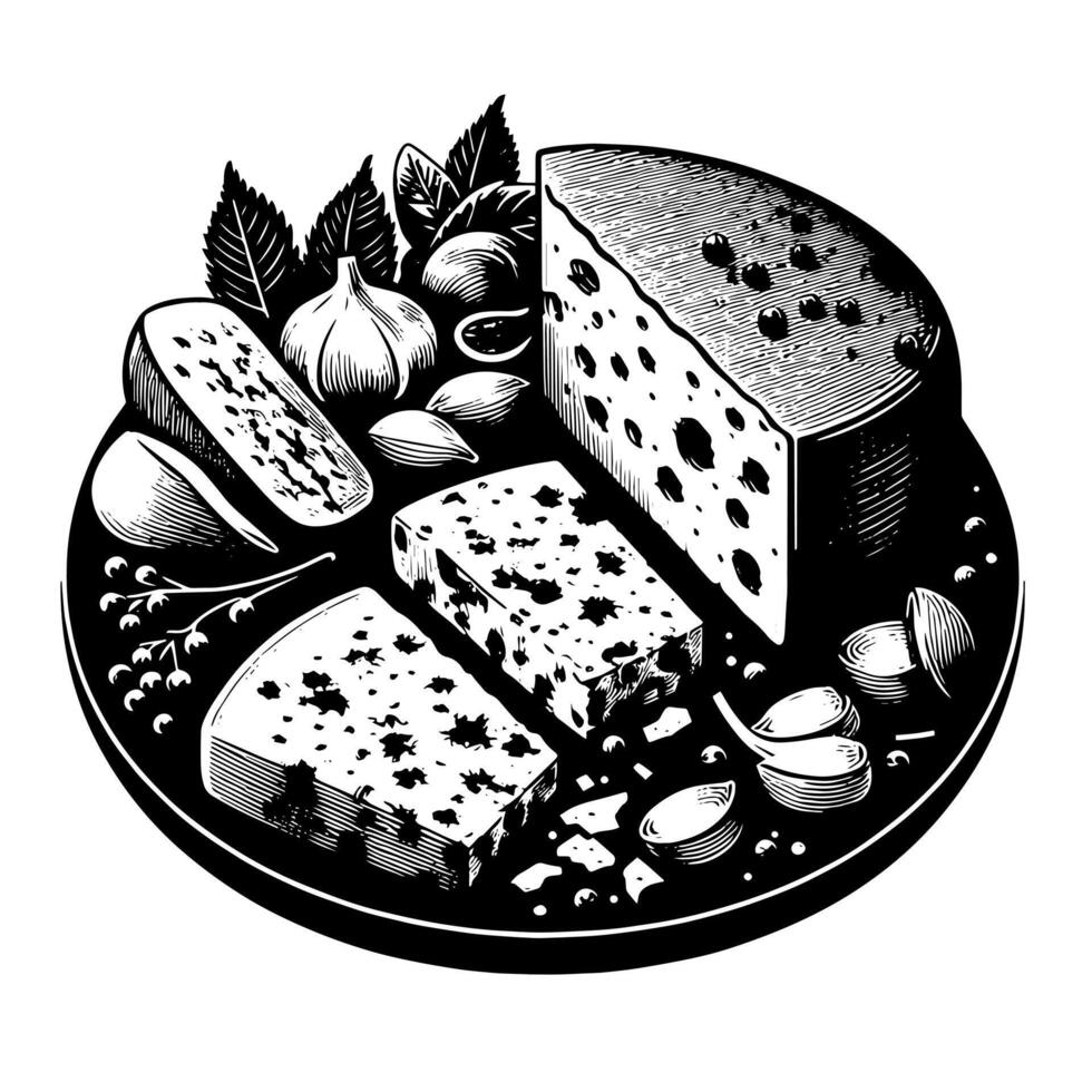 Black and White Illustration of a traditional Swiss Cheese vector