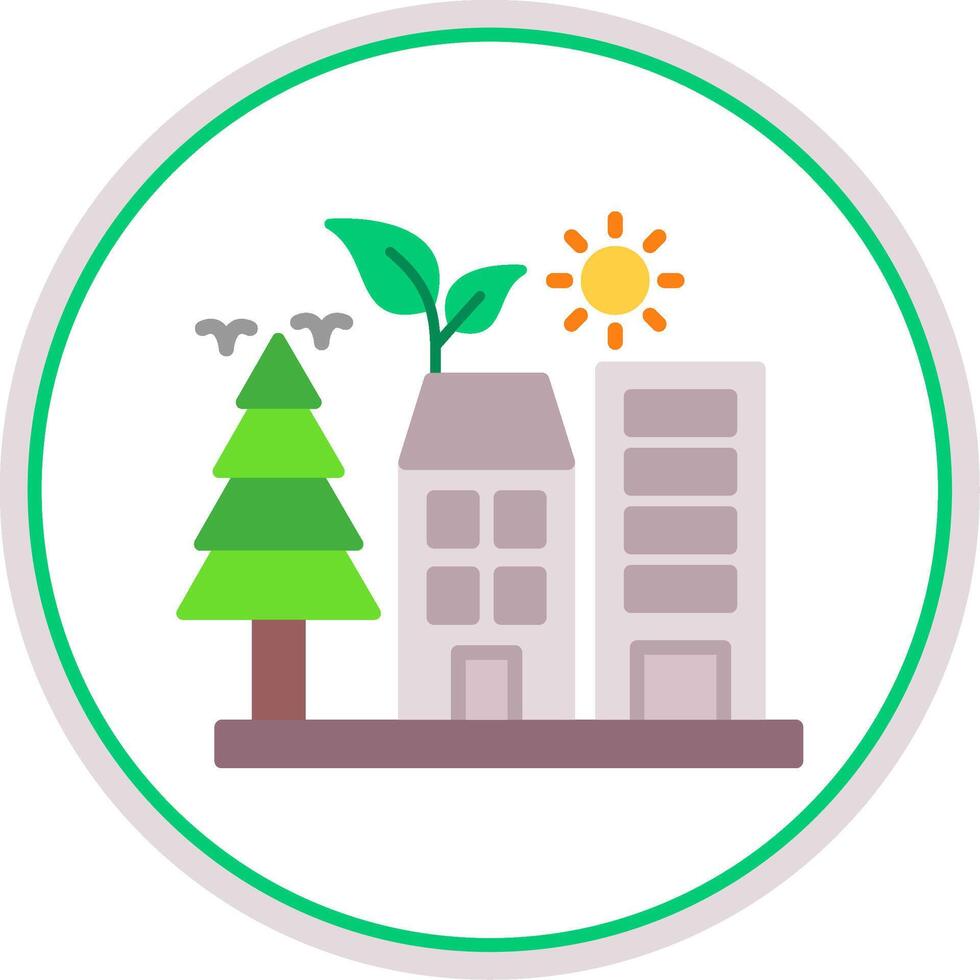 Green City Flat Circle Icon vector