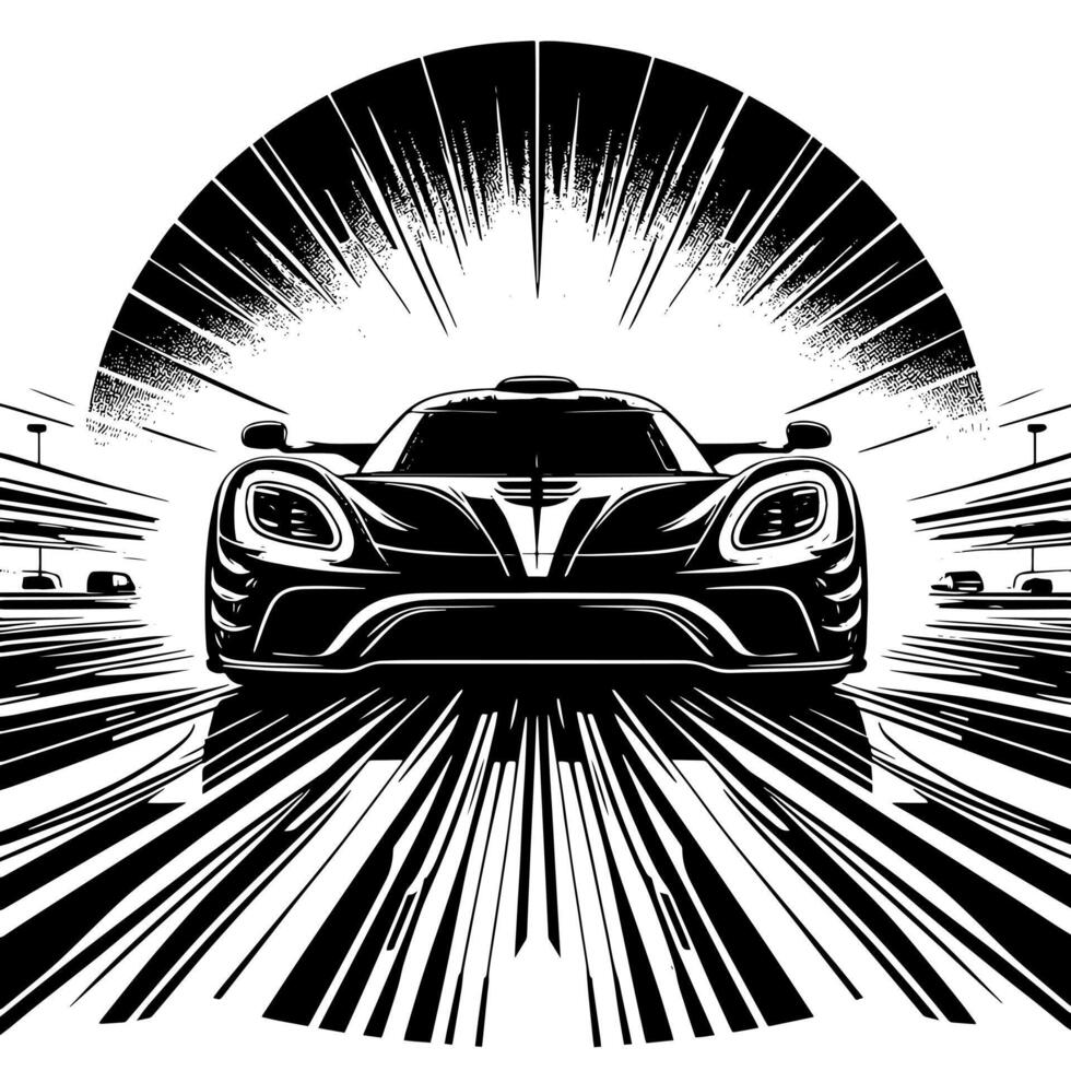 black and white illustration of a Hypercar Sports Car vector