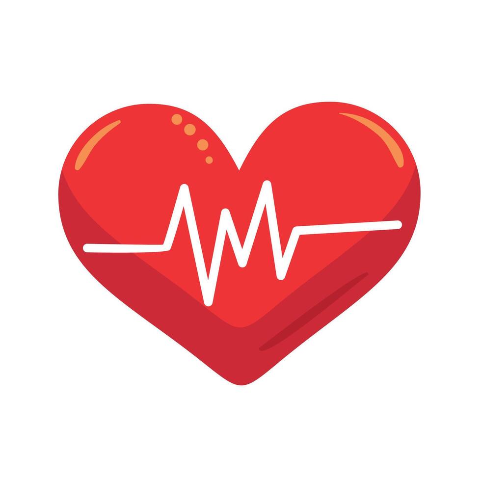 heart beat through flat style heart on white background vector