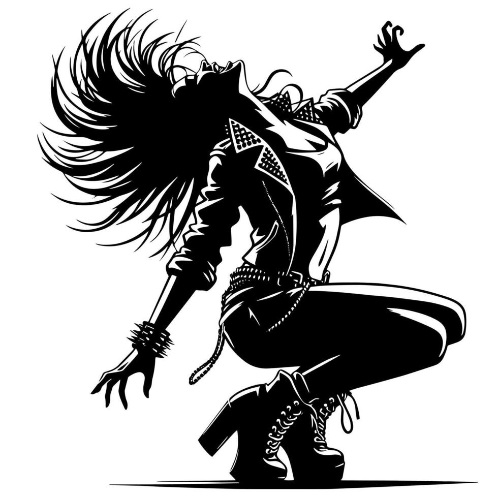 Black and White Illustration of a punk Woman is dancing and shaking in a Successful Pose vector