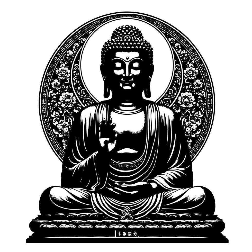 Black and White Illustration of a Buddha Statue Symbol vector