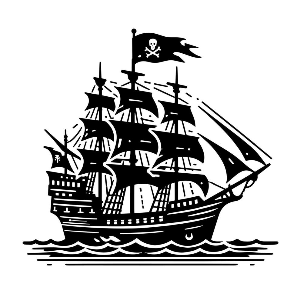 negro y blanco ilustración de pirata Embarcacion vector