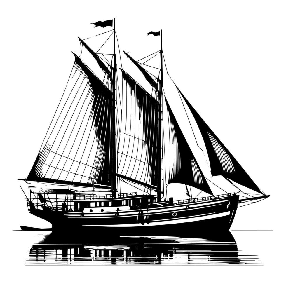 Black and White Illustration of a sailing boat vector