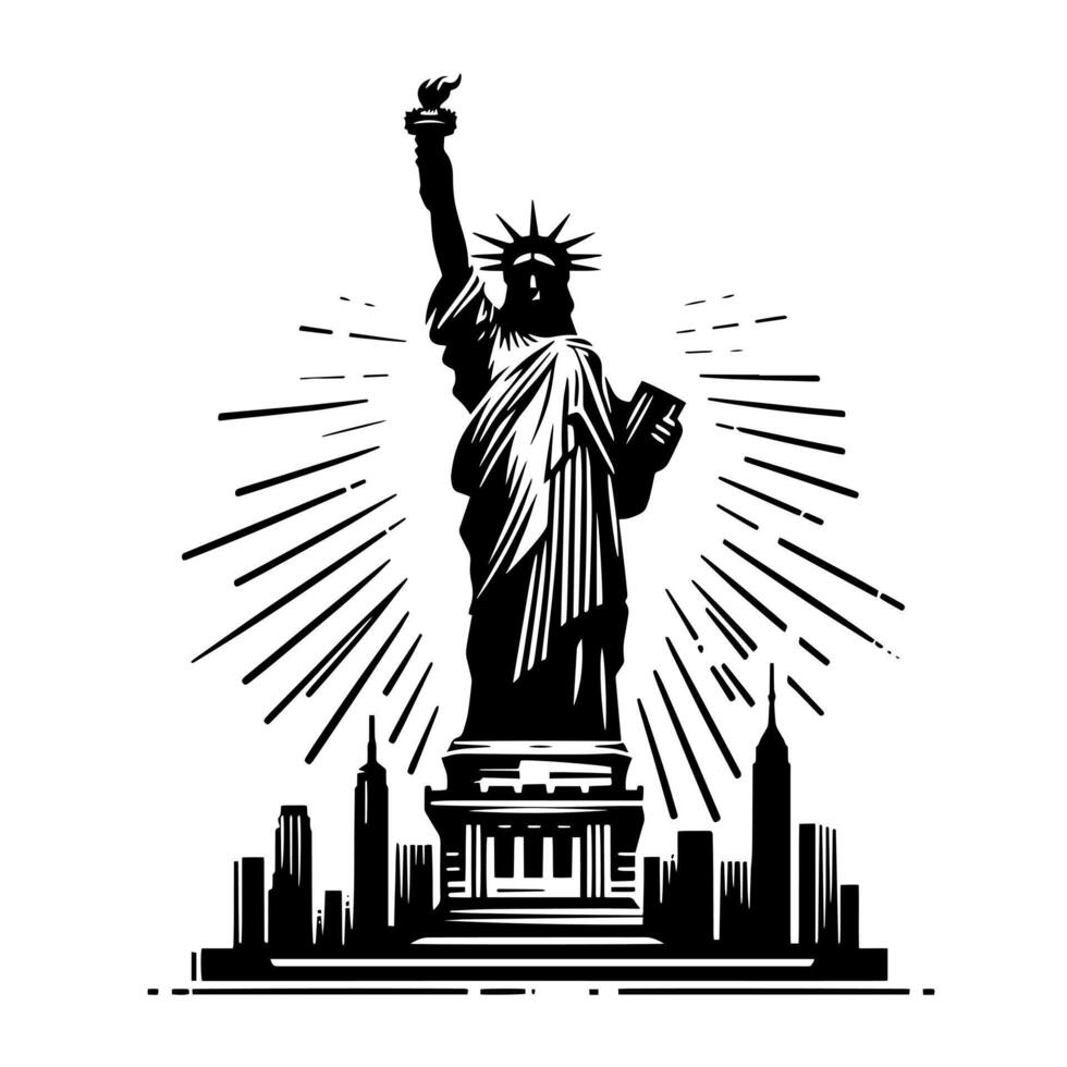 negro y blanco ilustración de el estatua de libertad Turismo en nuevo York ciudad vector