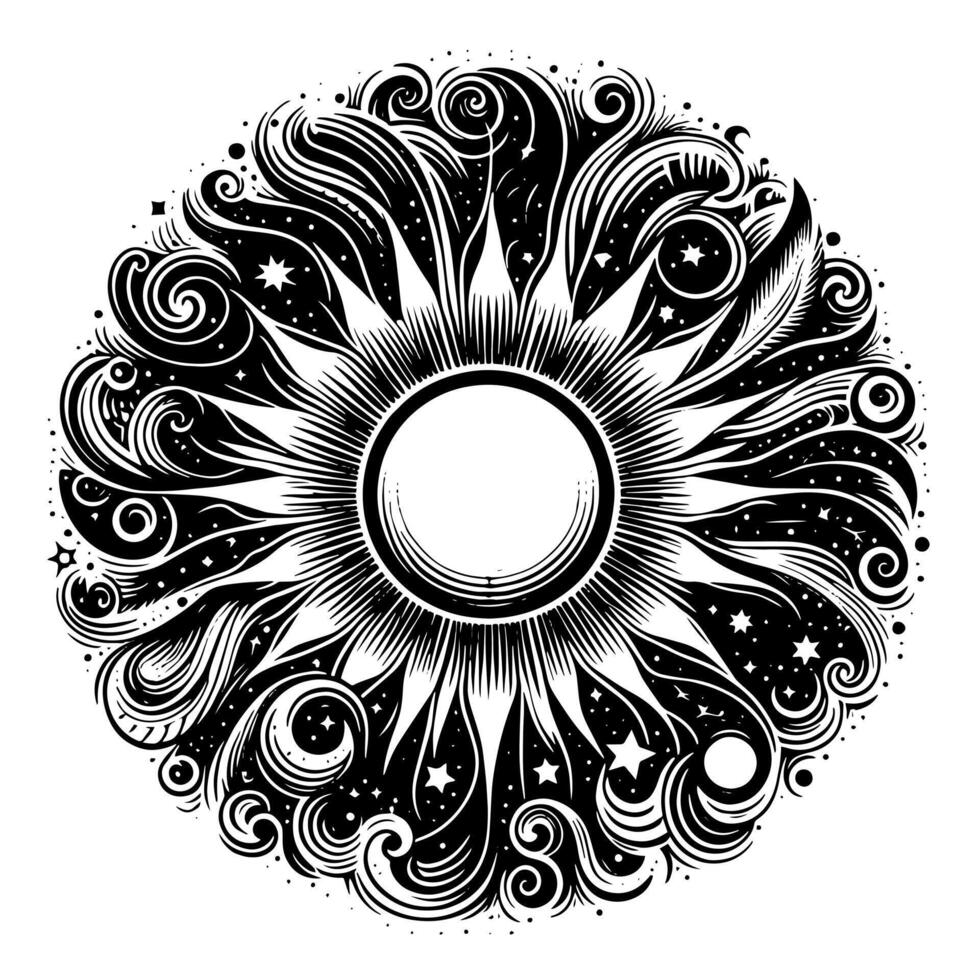 Black and White Illustration of the sun vector