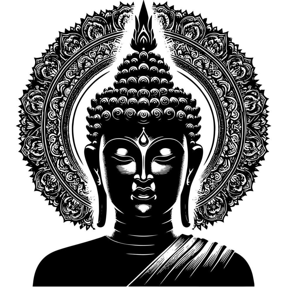 Black and White Illustration of a Buddha Statue Symbol vector