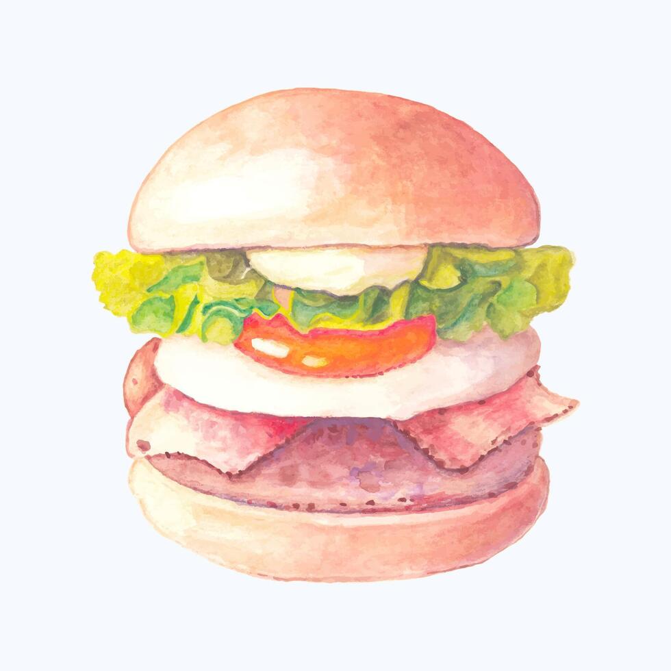 linda acuarela hamburguesa clipart - descargar delicioso hamburguesa Arte vector