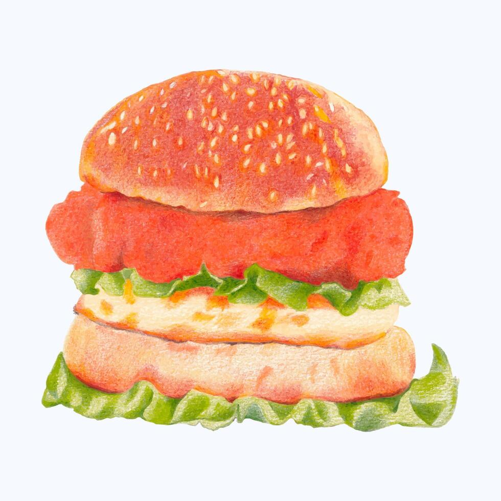 Cute Watercolor Hamburger Clipart - Download Delicious Burger Art vector