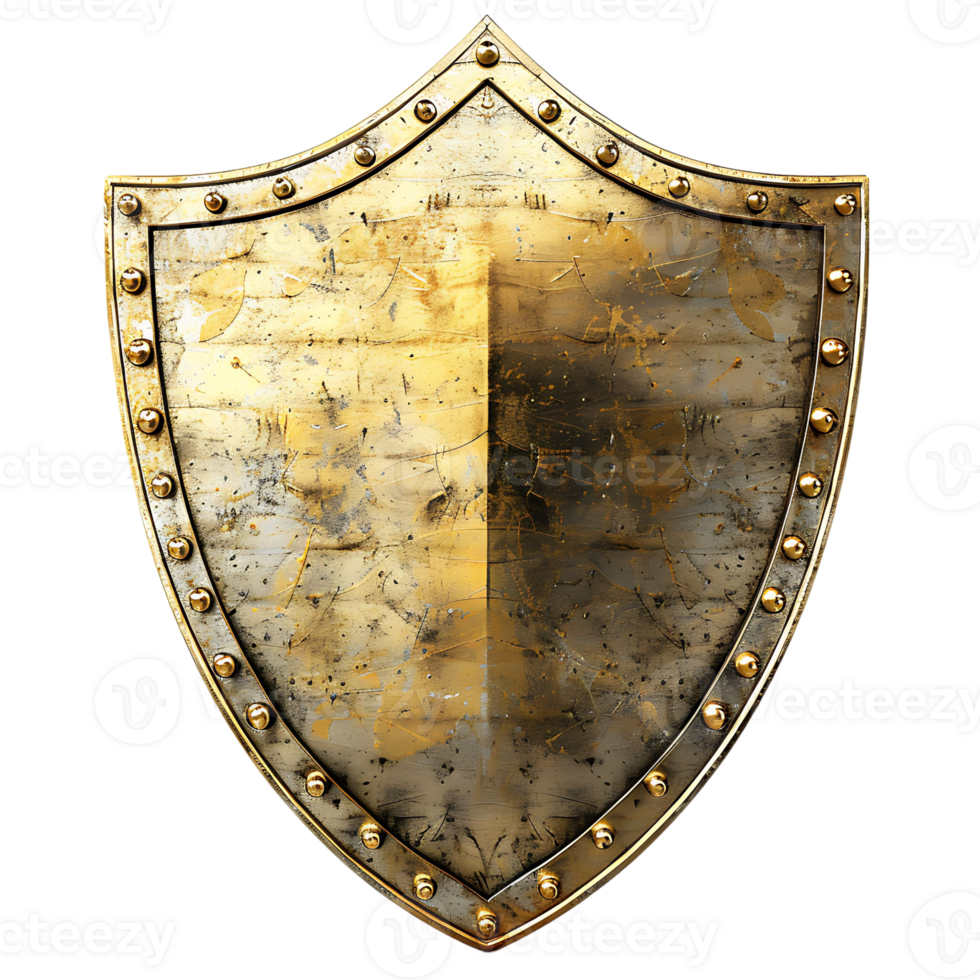 Golden shield on isolated background png