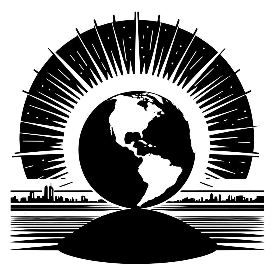 Black and White Illustration of the planet Earth vector