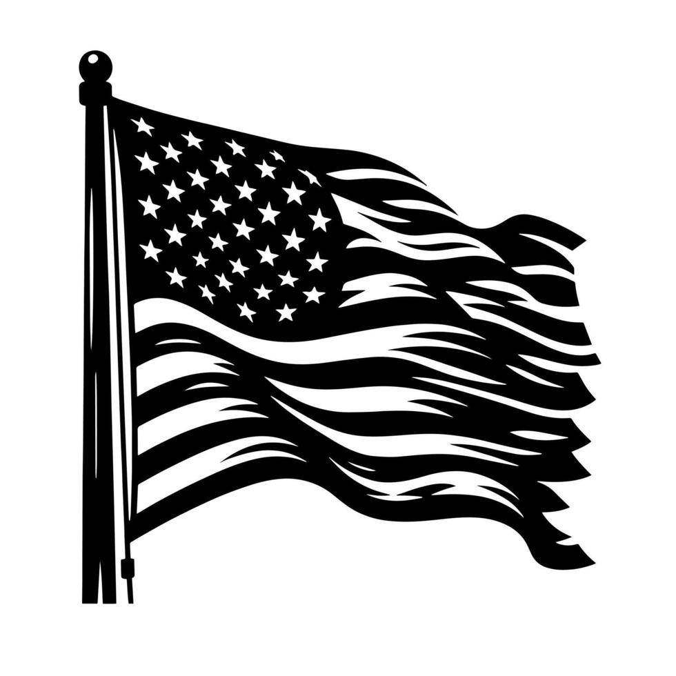 Black and White Illustration of the USA Flag vector