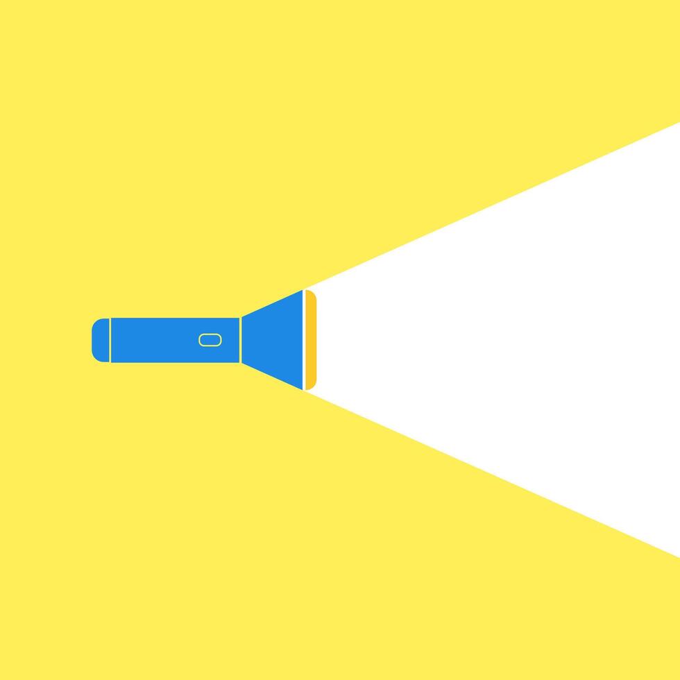 Flat flashlight illustration on yellow background. Bulb light icon. vector