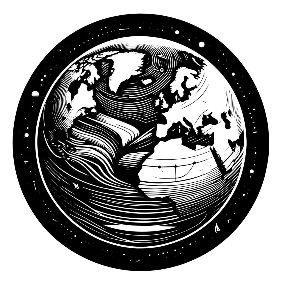 Black and White Illustration of the planet Earth vector