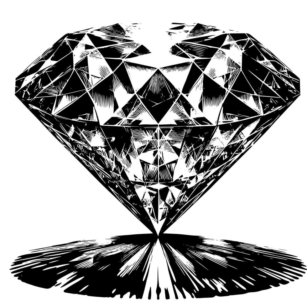 negro y blanco silueta de un perfectamente cortar espumoso solitario diamante piedra preciosa vector