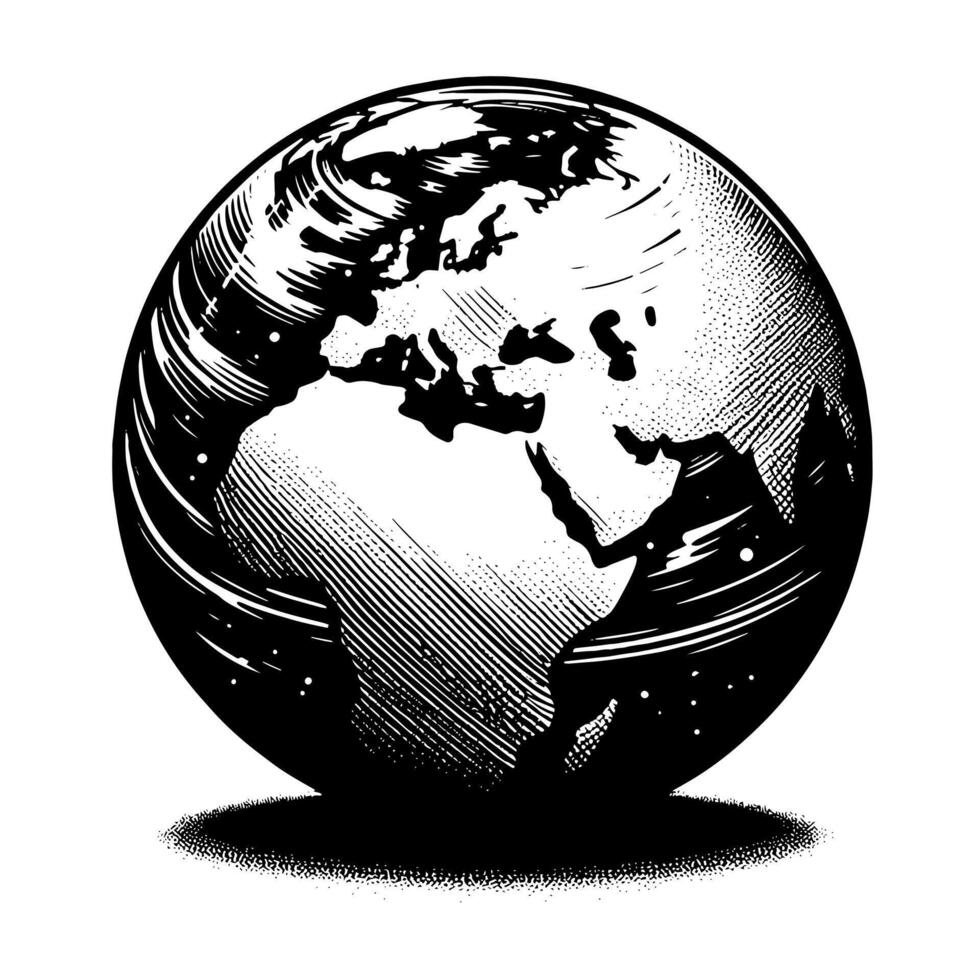 Black and White Illustration of the planet Earth vector