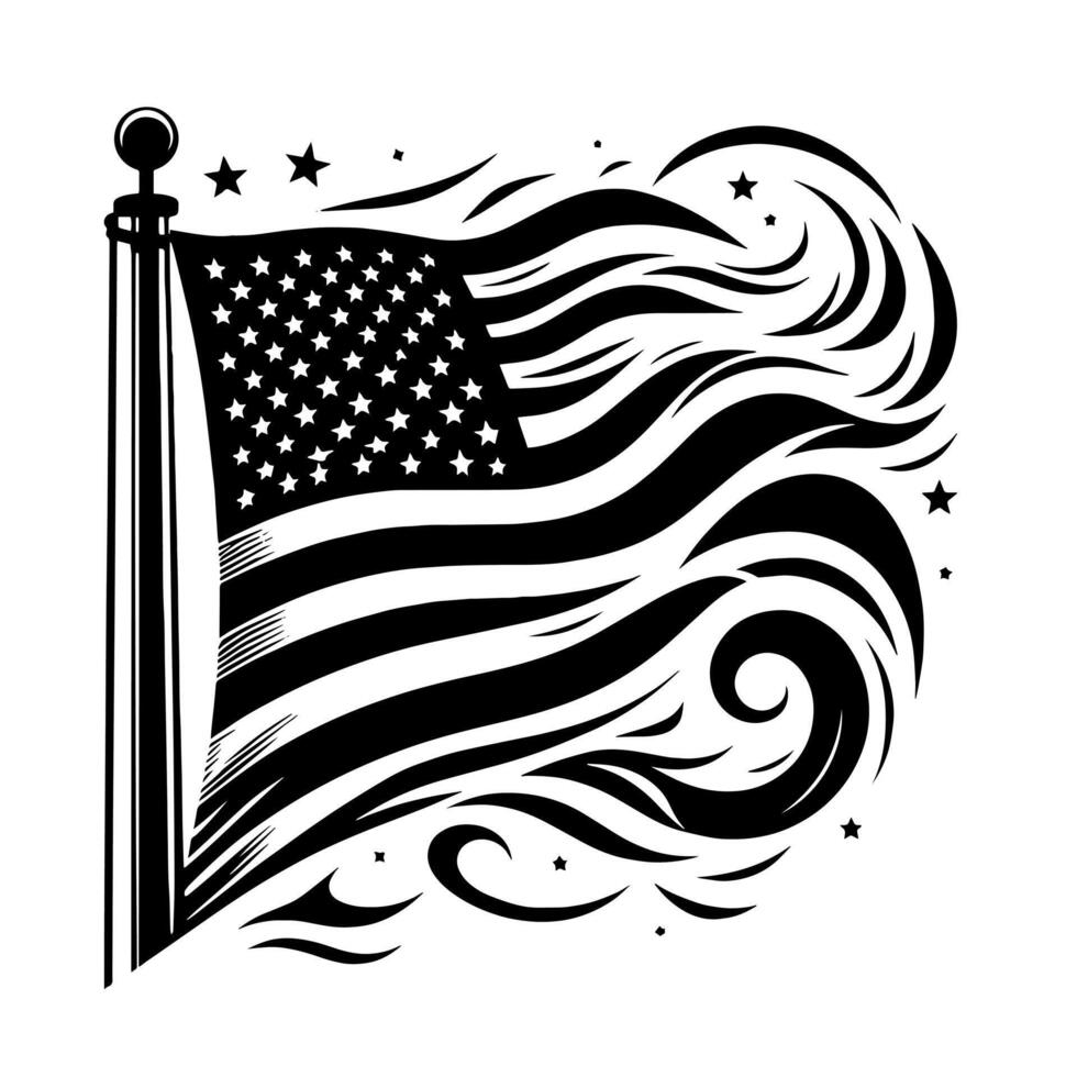 Black and White Illustration of the USA Flag vector