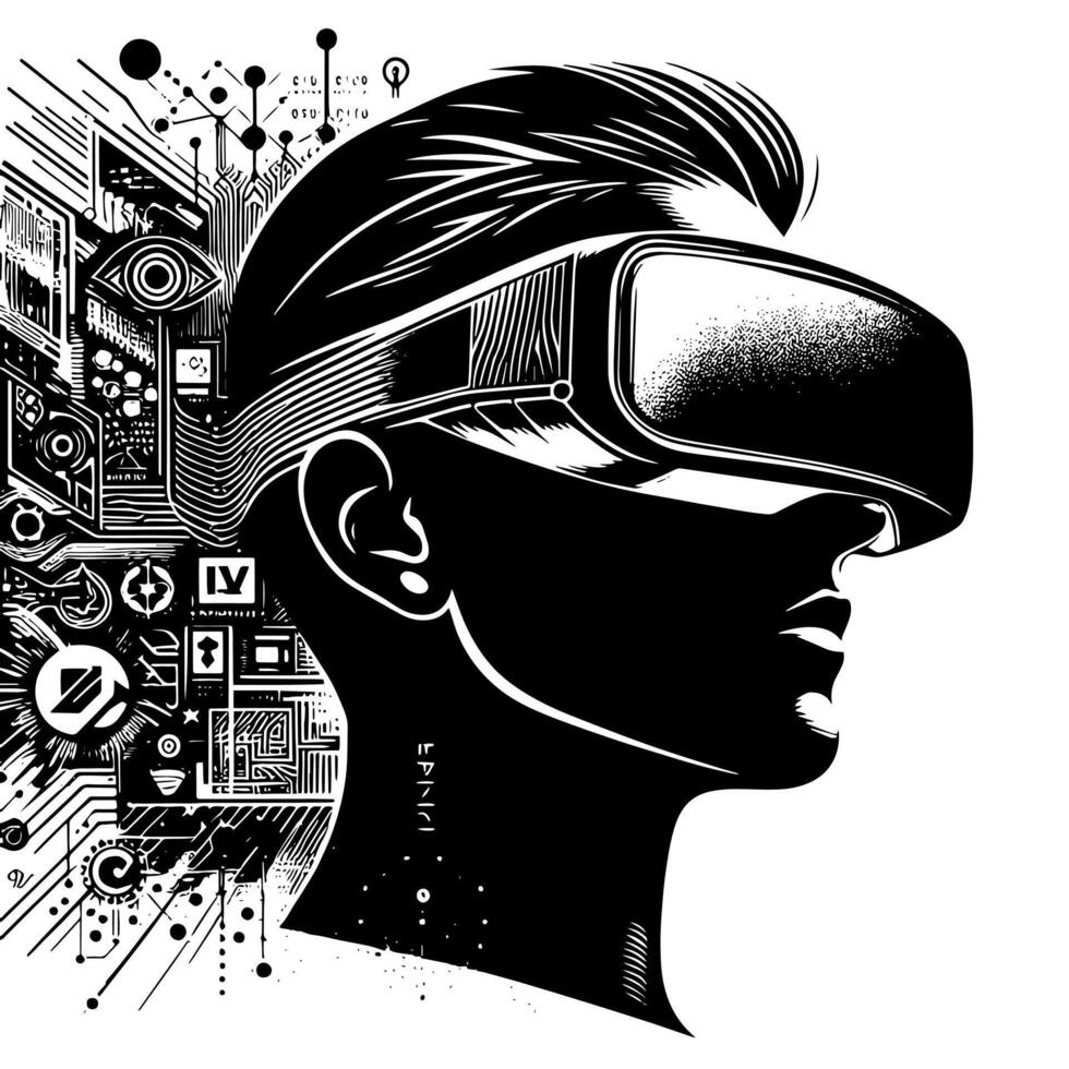 Black and White Illustration of VR Glasses Headset vector