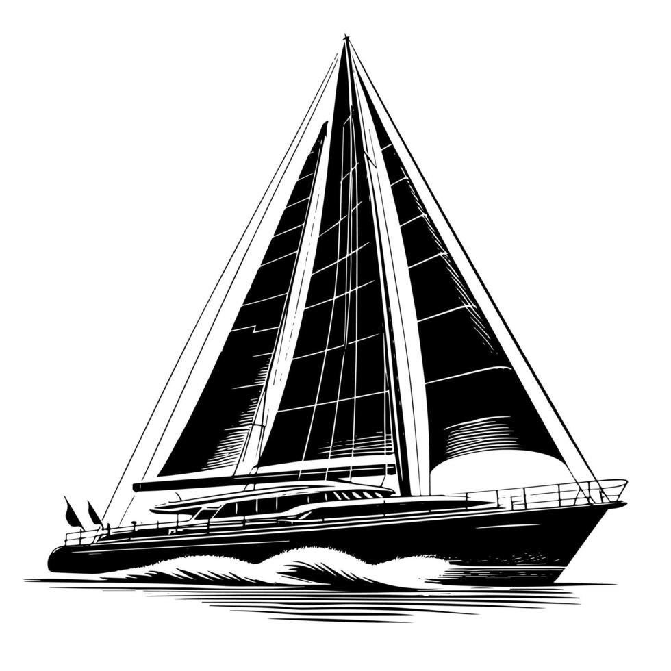 negro y blanco ilustración de un navegación barco vector