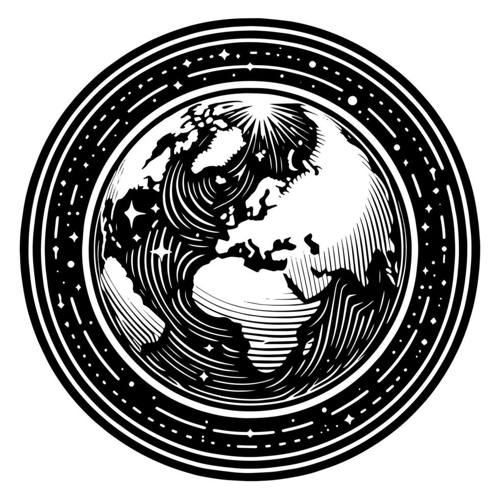 Black and White Illustration of the planet Earth vector