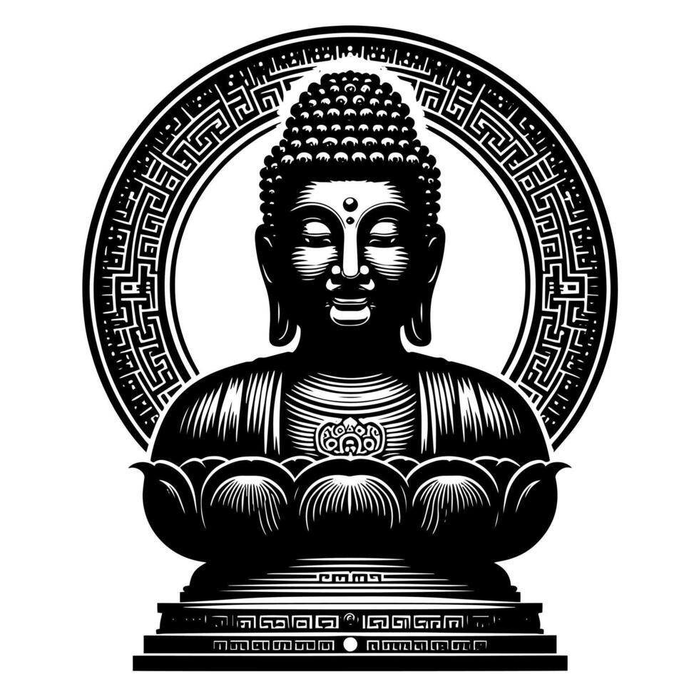 Black and White Illustration of a Buddha Statue Symbol vector