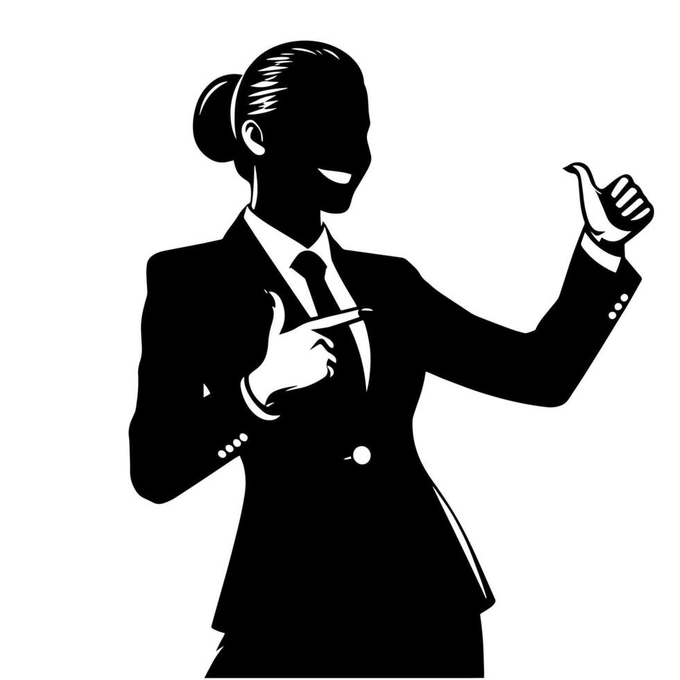 Black and White Illustration of a Woman in Business Suit is dancing and shaking in a Successful Pose vector