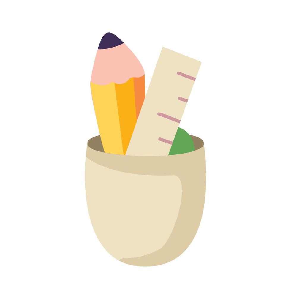 cute rules pen inside the mug on white background vector