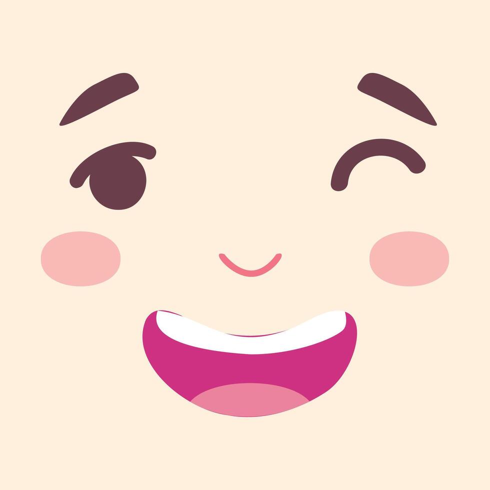 Hand drawn kawaii face retro cartoon face illustration vector