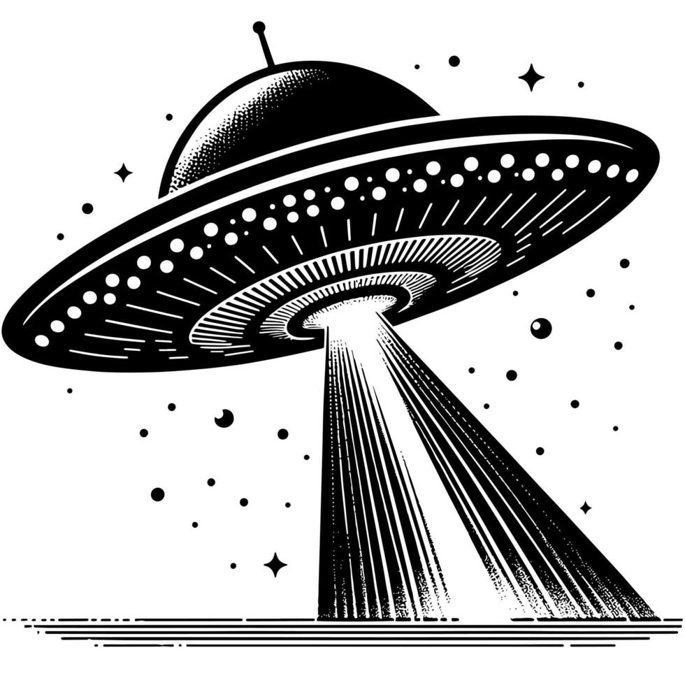 Black and White Illustration of an UFO Flying Saucer vector