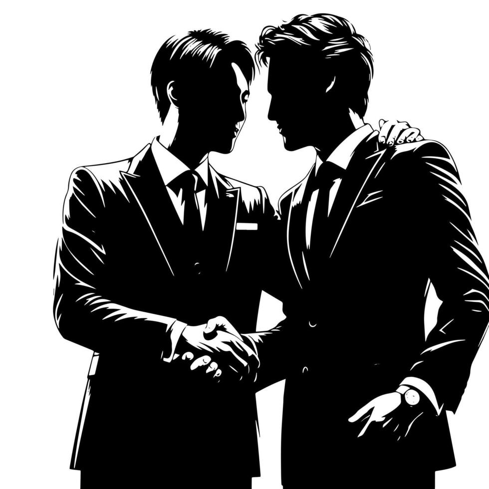 Black and white Illustration of a Handshake bewtween two Business Men in Suits vector