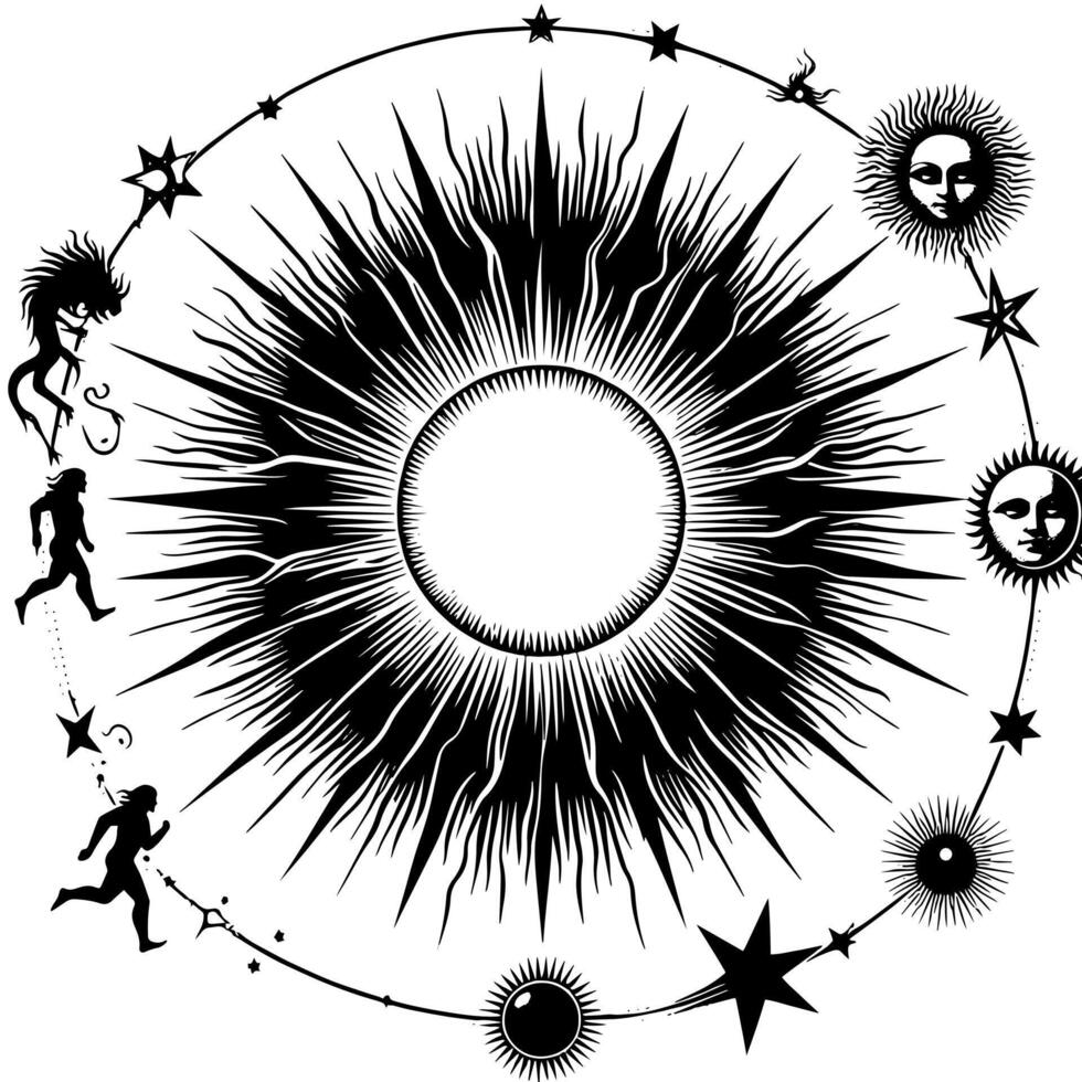 Black and White Illustration of the sun vector