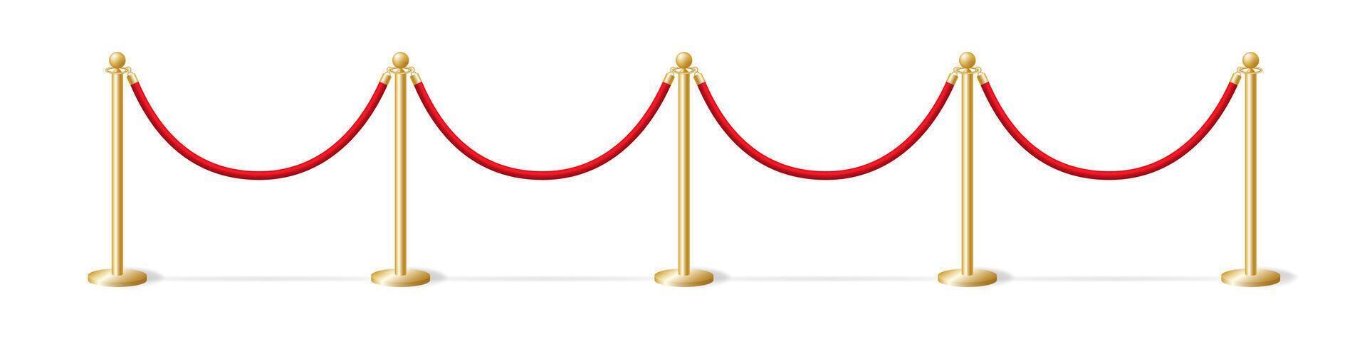 largo Esgrima oro bolardos con rojo cuerda modelo. seguridad barrera a solemne ceremonias y eventos. advertencia desde seguridad Servicio ese paso es cerrado vector