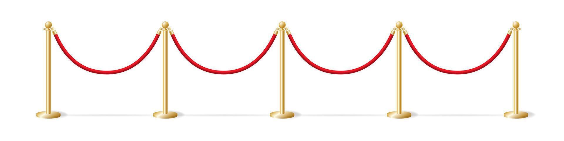 Long fencing gold bollards with red rope template. Security barrier at solemn ceremonies and events. Warning from security service that passage is closed vector