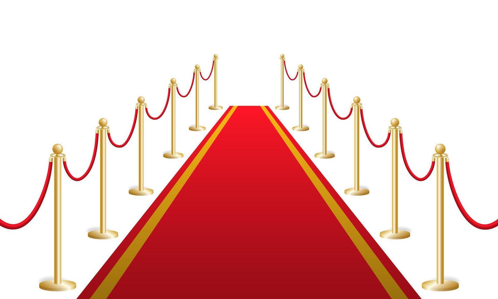 Red carpet with fencing gold bollards template. Security barrier with rope at solemn ceremonies and events vector