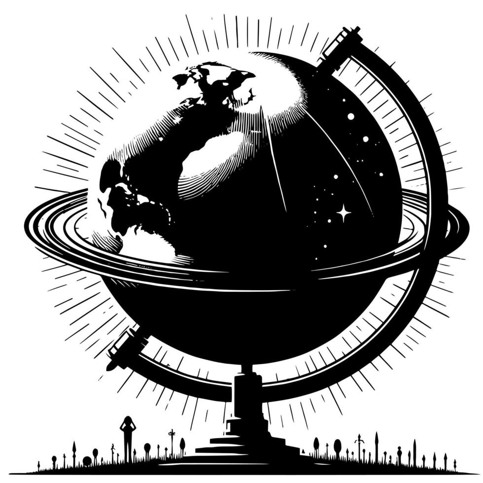 Black and White Illustration of the planet Earth vector