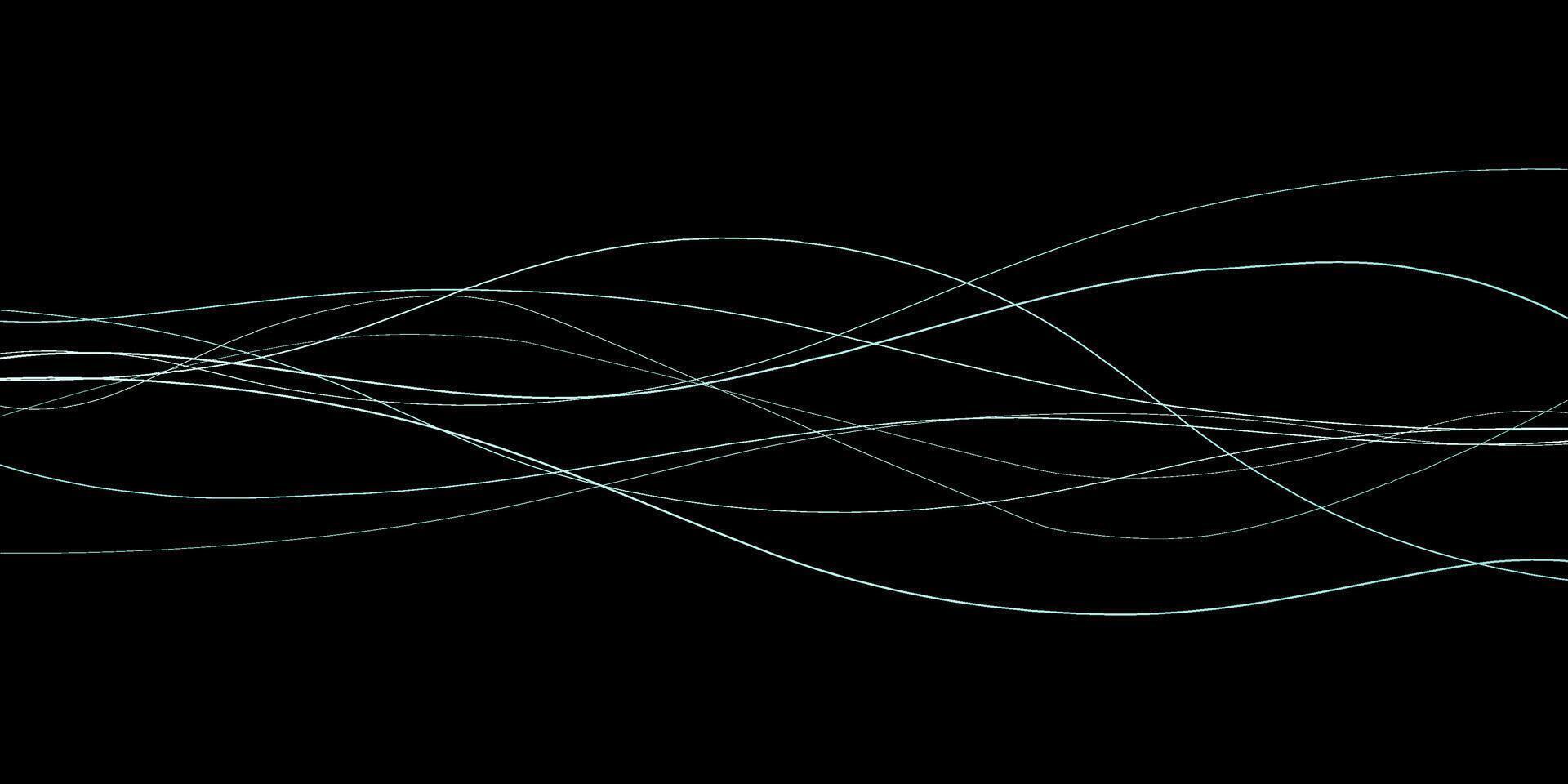 Abstract wavy dynamic blue green violet light lines curve banner on black background in concept technology, neural network, neurology, science, music, neon light vector