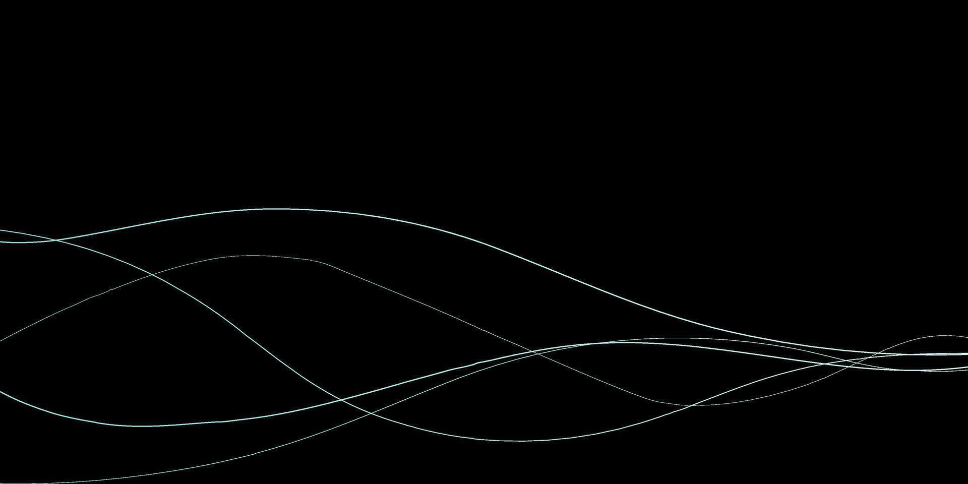 Abstract wavy dynamic blue green violet light lines curve banner on black background in concept technology, neural network, neurology, science, music, neon light vector