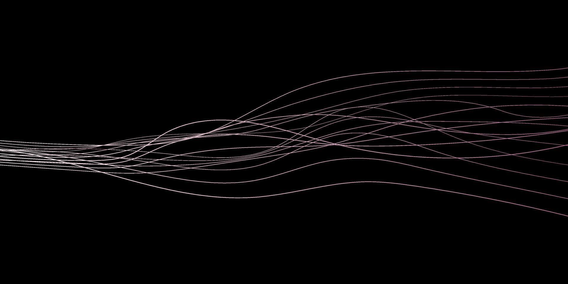 Abstract wavy dynamic blue green violet light lines curve banner on black background in concept technology, neural network, neurology, science, music, neon light vector