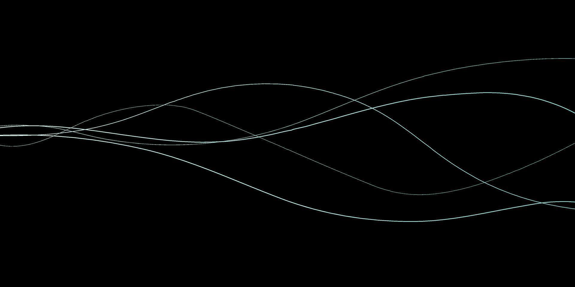 Abstract wavy dynamic blue green violet light lines curve banner on black background in concept technology, neural network, neurology, science, music, neon light vector