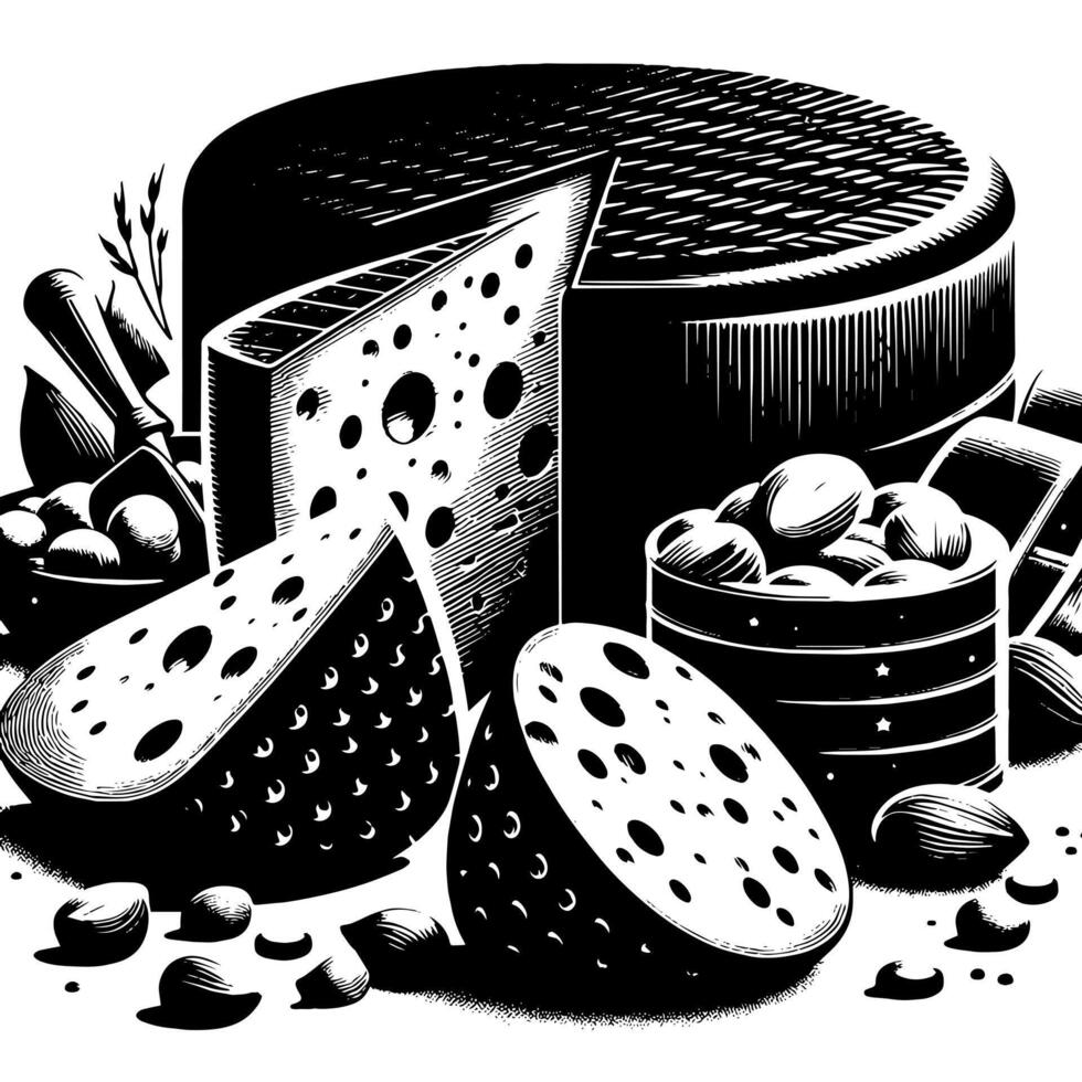 Black and White Illustration of a traditional Swiss Cheese vector