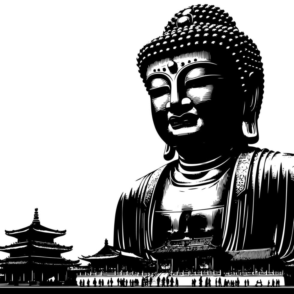 negro y blanco ilustración de un Buda estatua símbolo vector