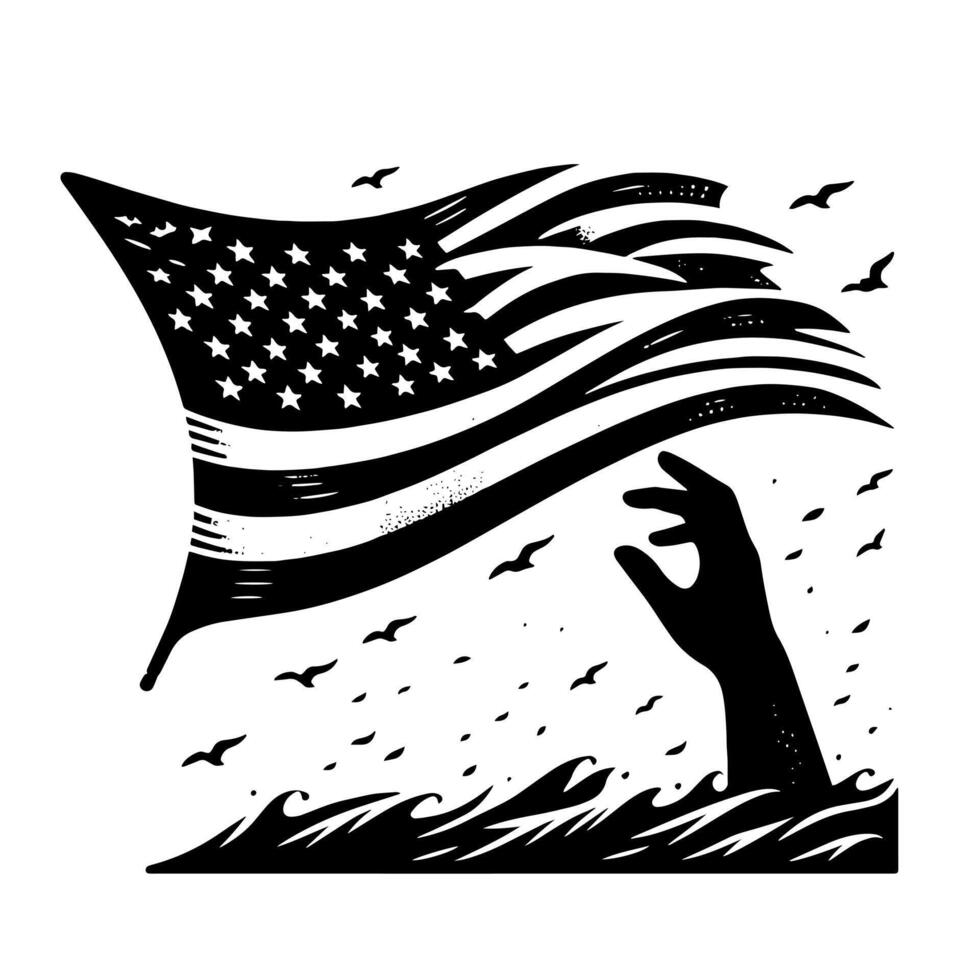 Black and White Illustration of the USA Flag vector