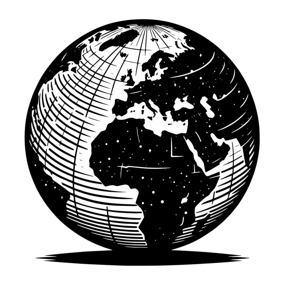 Black and White Illustration of the planet Earth vector