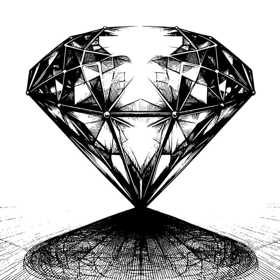 Black and white silhouette of a perfectly cut sparkling solitaire diamond gemstone vector