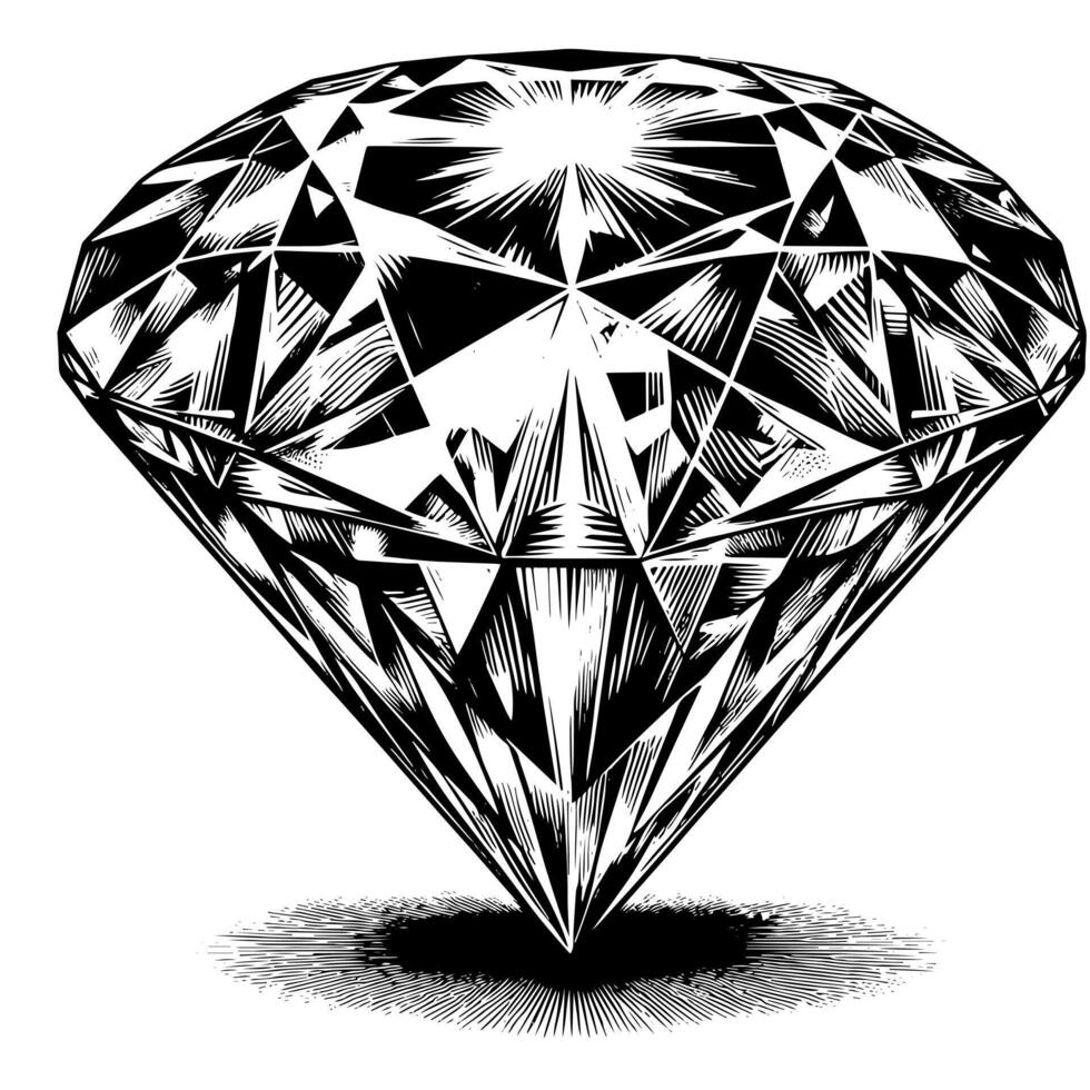 negro y blanco silueta de un perfectamente cortar espumoso solitario diamante piedra preciosa vector